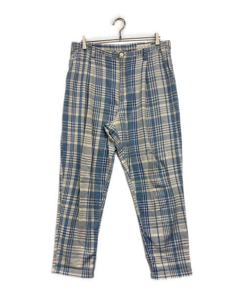 Porter Classic（ポータークラシック）Porter Classic (ポータークラシック) リネン混チェックパンツ スカイブルー サイズ:Lの古着・服飾アイテム