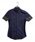 GUCCIグッチ）の古着「ダブルポケット半袖シャツ」｜ネイビー