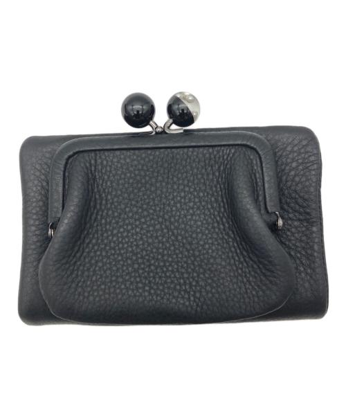 ear PAPILLONNER（イアパピヨネ）ear PAPILLONNER (イアパピヨネ) 牛革がま口二つ折り財布 ブラックの古着・服飾アイテム