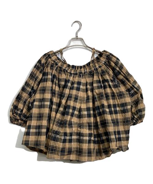 Mila Owen（ミラオーウェン）Mila Owen (ミラオーウェン) パフスリーブオフショルダーブラウス ブラウンの古着・服飾アイテム