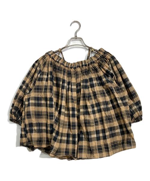 Mila Owen（ミラオーウェン）Mila Owen (ミラオーウェン) パフスリーブオフショルダーブラウス ブラウンの古着・服飾アイテム