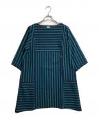 儀右衛門ギエモン）の古着「リネンストライプワンピース」｜ネイビー×グリーン