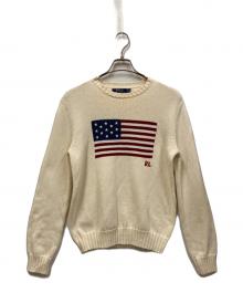 POLO RALPH LAUREN（ポロ・ラルフローレン）の古着「星条旗柄クルーネックニット」｜ホワイト