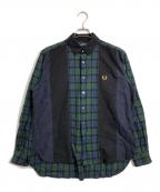 FRED PERRYフレッドペリー）の古着「チェックパネルシャツ」｜グリーン×ネイビー