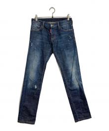 DSQUARED2（ディースクエアード）の古着「ペイント加工スリムデニムパンツ」｜インディゴ