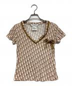 Christian Diorクリスチャン ディオール）の古着「トロッター柄リボンカットソー」｜ブラウン×ホワイト