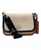 TORY BURCHトリーバーチ）の古着「キャンバスショルダーバッグ」｜ベージュ×ブラック