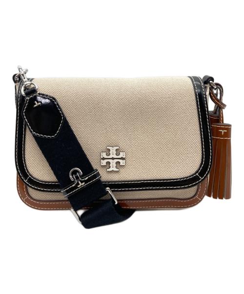 TORY BURCH（トリーバーチ）TORY BURCH (トリーバーチ) キャンバスショルダーバッグ ベージュ×ブラックの古着・服飾アイテム