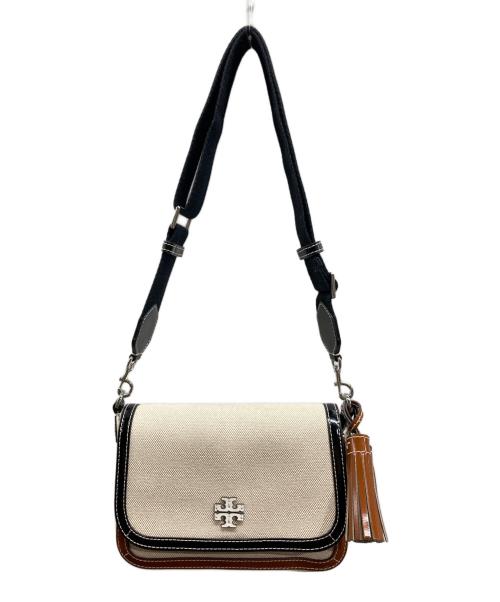TORY BURCH（トリーバーチ）TORY BURCH (トリーバーチ) キャンバスショルダーバッグ ベージュ×ブラックの古着・服飾アイテム