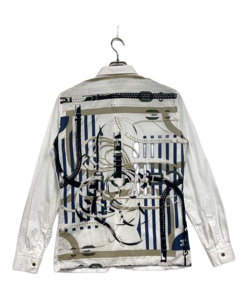 HERMES（エルメス）HERMES (エルメス) セリエ釦バックプリントシャツ ブルー×ホワイト サイズ:15 3/4 40の古着・服飾アイテム