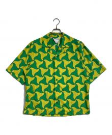 BOTTEGA VENETA（ボッテガベネタ）の古着「ウェービートライアングルオープンカラー半袖シャツ」｜イエロー×グリーン