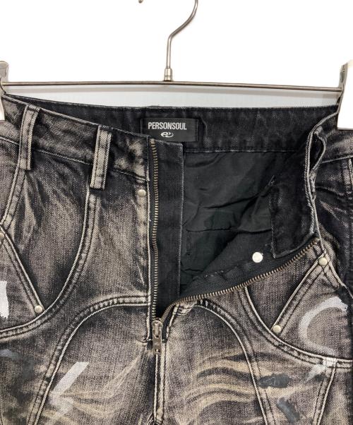 PERSONSOUL（パーソンソウル）PERSONSOUL (パーソンソウル) GRAFFITI CONTOUR JEANS ブラック サイズ:XLの古着・服飾アイテム