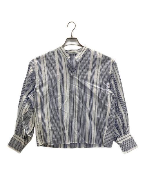 GALERIE VIE（ギャルリーヴィー）GALERIE VIE (ギャルリーヴィー) コットン ギャザーカフブラウス ホワイト×ブルー サイズ:SIZE Freeの古着・服飾アイテム