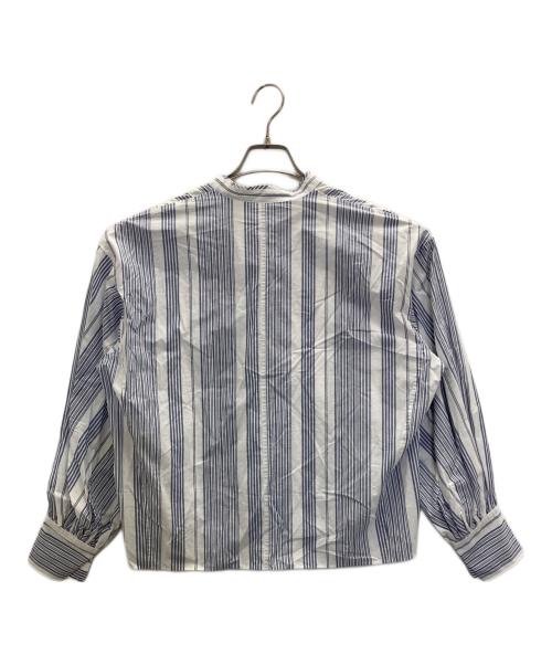 GALERIE VIE（ギャルリーヴィー）GALERIE VIE (ギャルリーヴィー) コットン ギャザーカフブラウス ホワイト×ブルー サイズ:SIZE Freeの古着・服飾アイテム