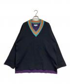 MAISON SPECIALメゾンスペシャル）の古着「プライムオーバーダブルフェイスプライムオーバーVネックニット」｜ブラック