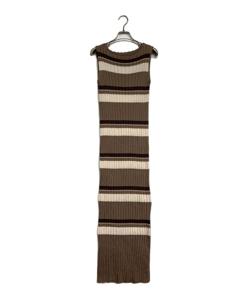 HER LIP TO（ハーリップトゥ）HER LIP TO (ハーリップトゥ) Cotton Striped Ribbed Knit Dress ブラウン サイズ:Mの古着・服飾アイテム