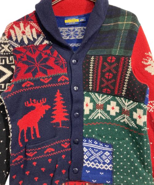 Rugby Ralph Lauren（ラグビーラルフローレン）Rugby Ralph Lauren (ラグビーラルフローレン) ショールカラーパッチワークカウチンニットカーディガン ネイビー×レッド サイズ:Lの古着・服飾アイテム