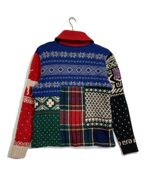 Rugby Ralph Lauren（ラグビーラルフローレン）Rugby Ralph Lauren (ラグビーラルフローレン) ショールカラーパッチワークカウチンニットカーディガン ネイビー×レッド サイズ:Lの古着・服飾アイテム