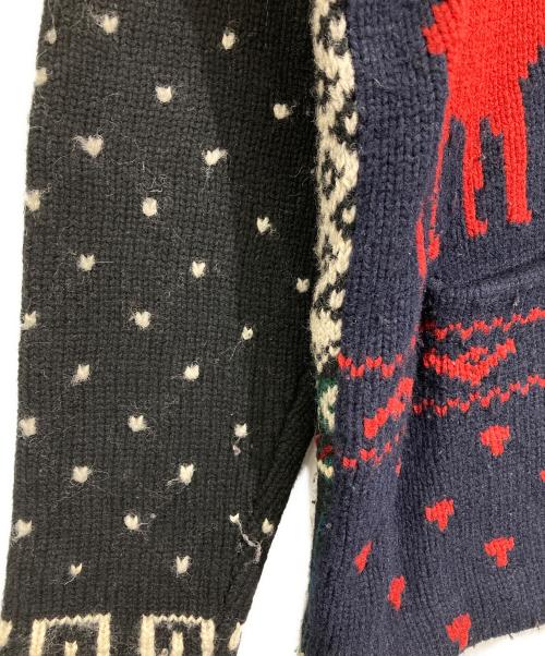 Rugby Ralph Lauren（ラグビーラルフローレン）Rugby Ralph Lauren (ラグビーラルフローレン) ショールカラーパッチワークカウチンニットカーディガン ネイビー×レッド サイズ:Lの古着・服飾アイテム