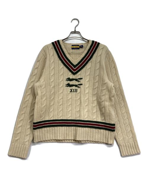 Rugby Ralph Lauren（ラグビーラルフローレン）Rugby Ralph Lauren (ラグビーラルフローレン) エルボーパッチチルデンニット アイボリー サイズ:Lの古着・服飾アイテム