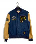 POLO RALPH LAURENポロ・ラルフローレン）の古着「レザー切替スタジャン」｜ネイビー×ベージュ