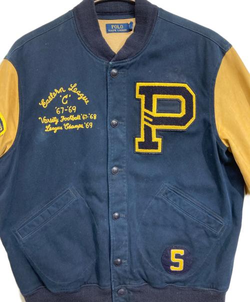 POLO RALPH LAUREN（ポロ・ラルフローレン）POLO RALPH LAUREN (ポロ・ラルフローレン) レザー切替スタジャン ネイビー×ベージュ サイズ:XLの古着・服飾アイテム