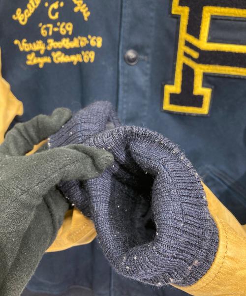 POLO RALPH LAUREN（ポロ・ラルフローレン）POLO RALPH LAUREN (ポロ・ラルフローレン) レザー切替スタジャン ネイビー×ベージュ サイズ:XLの古着・服飾アイテム