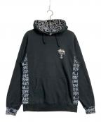 stussyステューシー）の古着「ワールドツアープルオーバーパーカー」｜ブラック