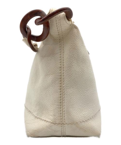 CHANEL（シャネル）CHANEL (シャネル) ウッドチェーンキャビアスキンハンドバッグ アイボリーの古着・服飾アイテム