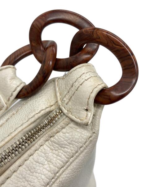 CHANEL（シャネル）CHANEL (シャネル) ウッドチェーンキャビアスキンハンドバッグ アイボリーの古着・服飾アイテム