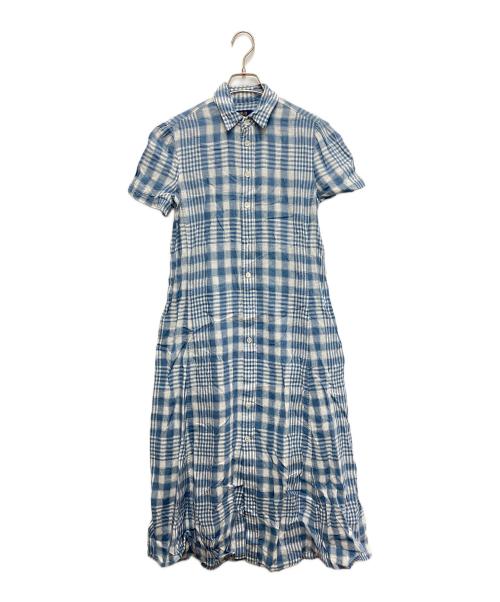 POLO RALPH LAUREN（ポロ・ラルフローレン）POLO RALPH LAUREN (ポロ・ラルフローレン) リネンチェックシャツワンピース ブルー サイズ:2の古着・服飾アイテム