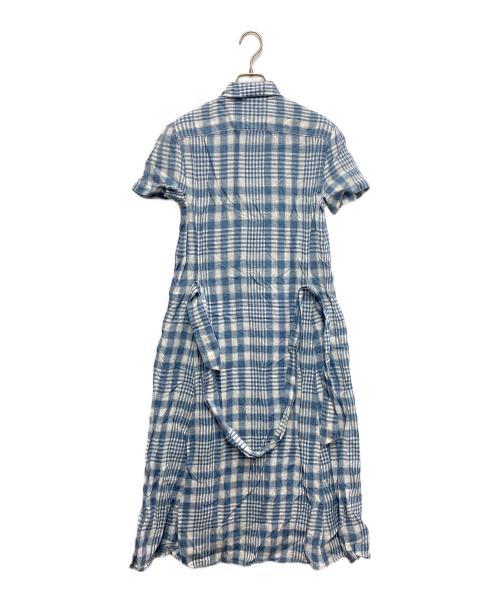 POLO RALPH LAUREN（ポロ・ラルフローレン）POLO RALPH LAUREN (ポロ・ラルフローレン) リネンチェックシャツワンピース ブルー サイズ:2の古着・服飾アイテム