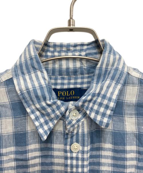 POLO RALPH LAUREN（ポロ・ラルフローレン）POLO RALPH LAUREN (ポロ・ラルフローレン) リネンチェックシャツワンピース ブルー サイズ:2の古着・服飾アイテム