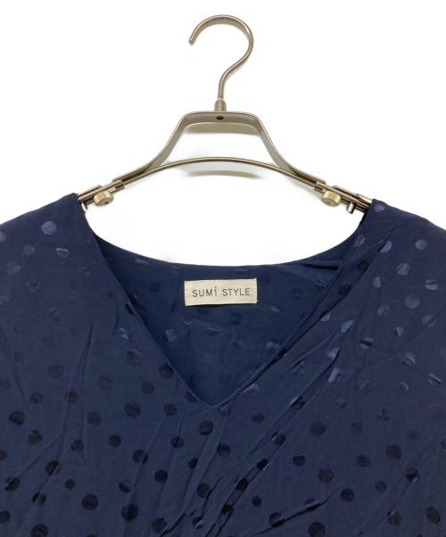 SUMI STYLE（スミ スタイル）SUMI STYLE (スミ スタイル) ドット柄フレアワンピース ネイビー サイズ:Fの古着・服飾アイテム