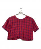 DRAWERドゥロワー）の古着「シアーリネンチェック フレンチスリーブブラウス」｜レッド×ブルー