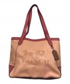 COACHコーチ）の古着「COLORBLOCK WITH HORSE AND CARRIAGE TOTE」｜ピンク