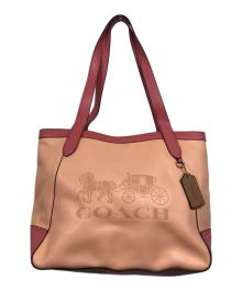 COACH（コーチ）の古着「COLORBLOCK WITH HORSE AND CARRIAGE TOTE 」｜ピンク