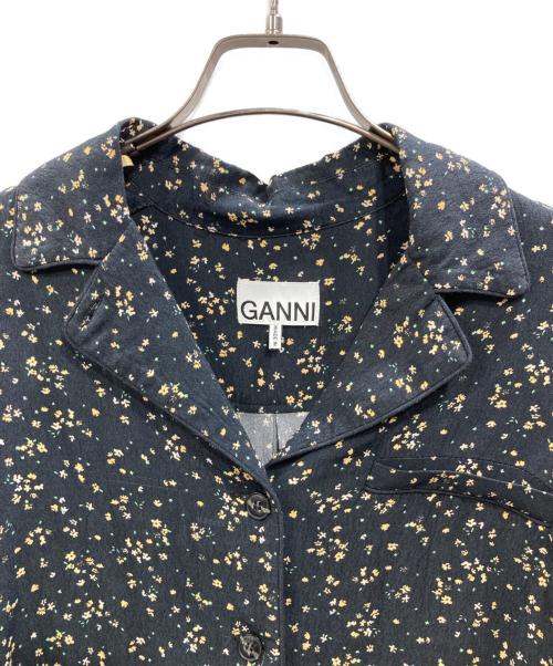 GANNI（ガニー）Ganni (ガニー) フラワープリントオープンカラーシャツ ブラック サイズ:34の古着・服飾アイテム