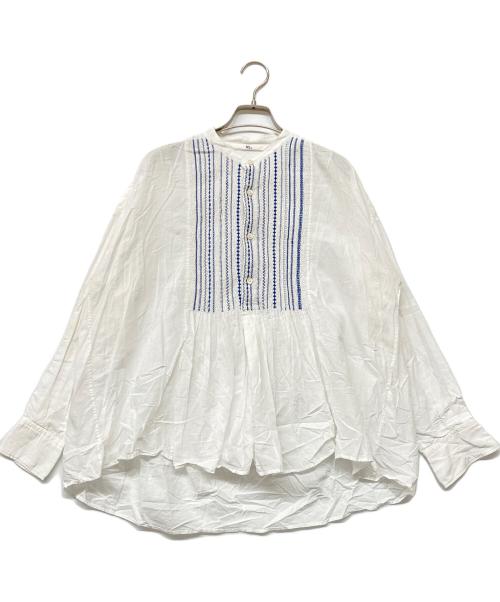 45R（フォーティファイブ・アール）45R (フォーティファイブ・アール) バンドカラーギャザー刺繍ブラウス ホワイト サイズ:SIZE 0の古着・服飾アイテム