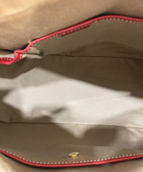 CELINE（セリーヌ）CELINE (セリーヌ) マカダム柄ボストンバッグ ベージュ×レッドの古着・服飾アイテム