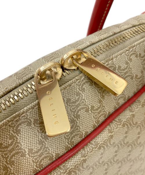 CELINE（セリーヌ）CELINE (セリーヌ) マカダム柄ボストンバッグ ベージュ×レッドの古着・服飾アイテム