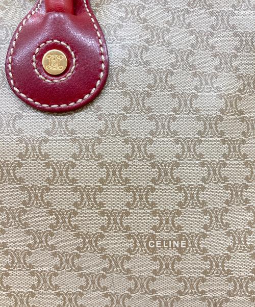 CELINE（セリーヌ）CELINE (セリーヌ) マカダム柄ボストンバッグ ベージュ×レッドの古着・服飾アイテム