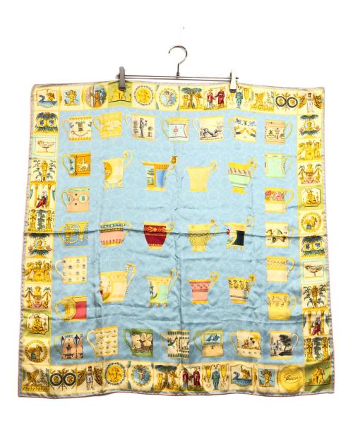 GUCCI（グッチ）GUCCI (グッチ) カップ柄シルクスカーフ スカイブルーの古着・服飾アイテム