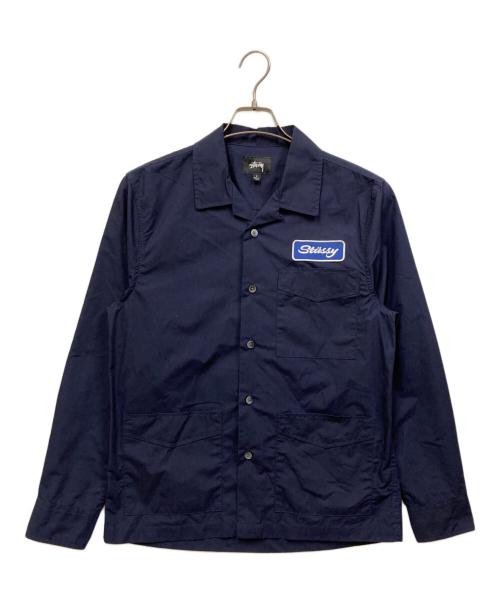 stussy（ステューシー）stussy (ステューシー) ワッペンロゴワークオープンカラーシャツ ネイビー サイズ:Sの古着・服飾アイテム