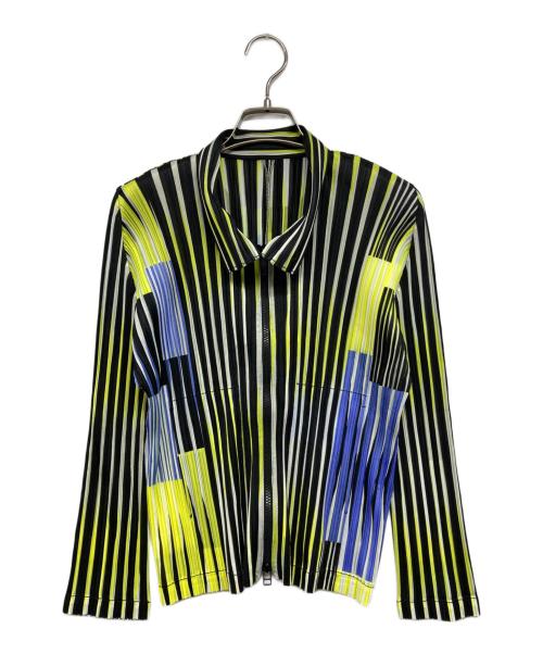 PLEATS PLEASE（プリーツプリーズ）PLEATS PLEASE (プリーツプリーズ) マルチストライププリーツジャケット イエロー×ブラック サイズ:4の古着・服飾アイテム