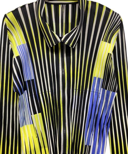 PLEATS PLEASE（プリーツプリーズ）PLEATS PLEASE (プリーツプリーズ) マルチストライププリーツジャケット イエロー×ブラック サイズ:4の古着・服飾アイテム