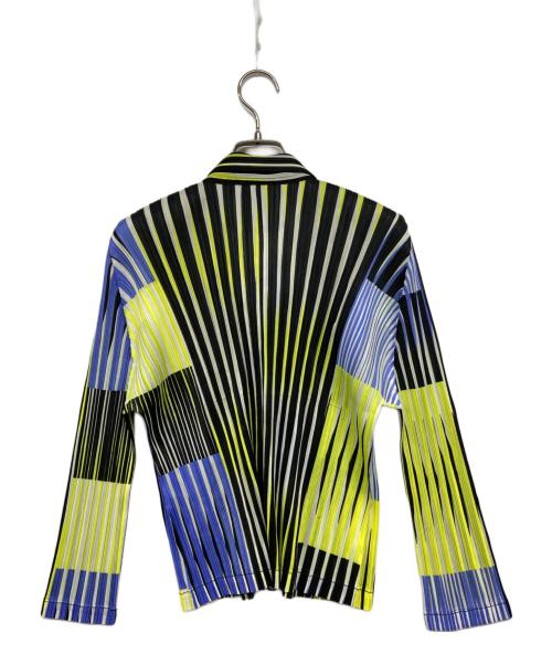 PLEATS PLEASE（プリーツプリーズ）PLEATS PLEASE (プリーツプリーズ) マルチストライププリーツジャケット イエロー×ブラック サイズ:4の古着・服飾アイテム