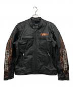 HARLEY-DAVIDSONハーレーダビッドソン）の古着「ロゴ刺繍ライダースジャケット」｜ブラック