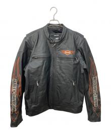 HARLEY-DAVIDSON（ハーレーダビッドソン）の古着「ロゴ刺繍ライダースジャケット」｜ブラック