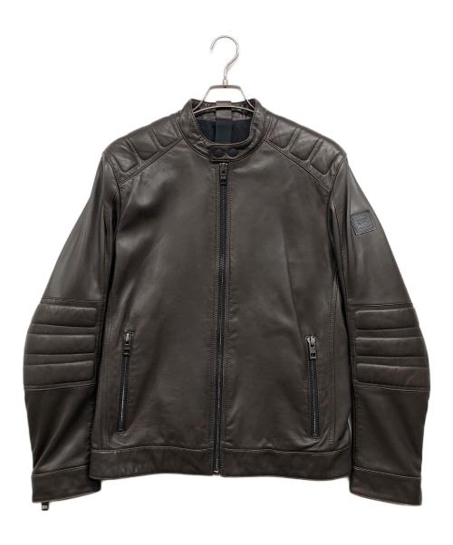 BOSS HUGO BOSS（ボス ヒューゴボス）BOSS HUGO BOSS (ボス ヒューゴボス) ラムレザージャケット ブラウン サイズ:48の古着・服飾アイテム